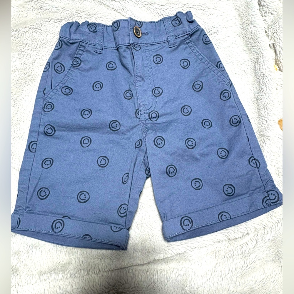 Blue Smiley Face Patterned Shorts